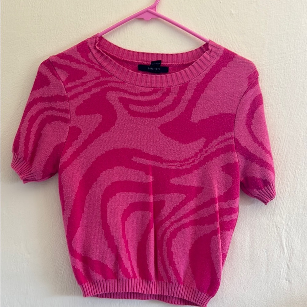 Pink Patterned Short Sleeve Sweater